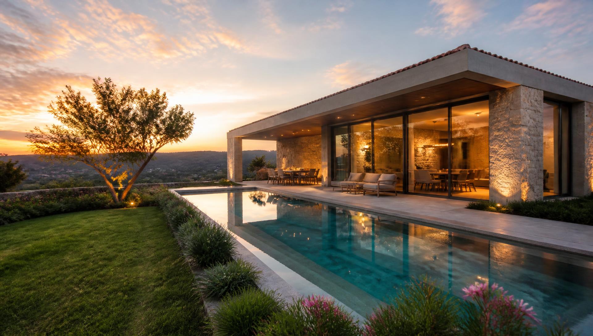 Villa moderna com piscina ao pôr do sol no norte de Portugal